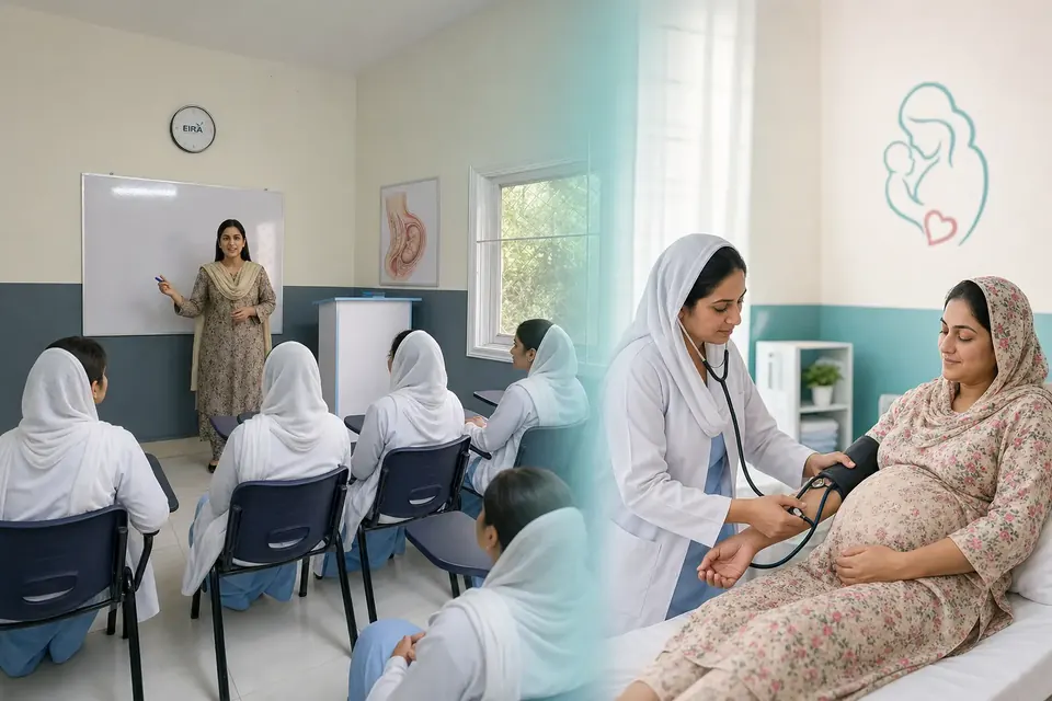EIRA CMW students learning in class and supporting respectful maternal and newborn care