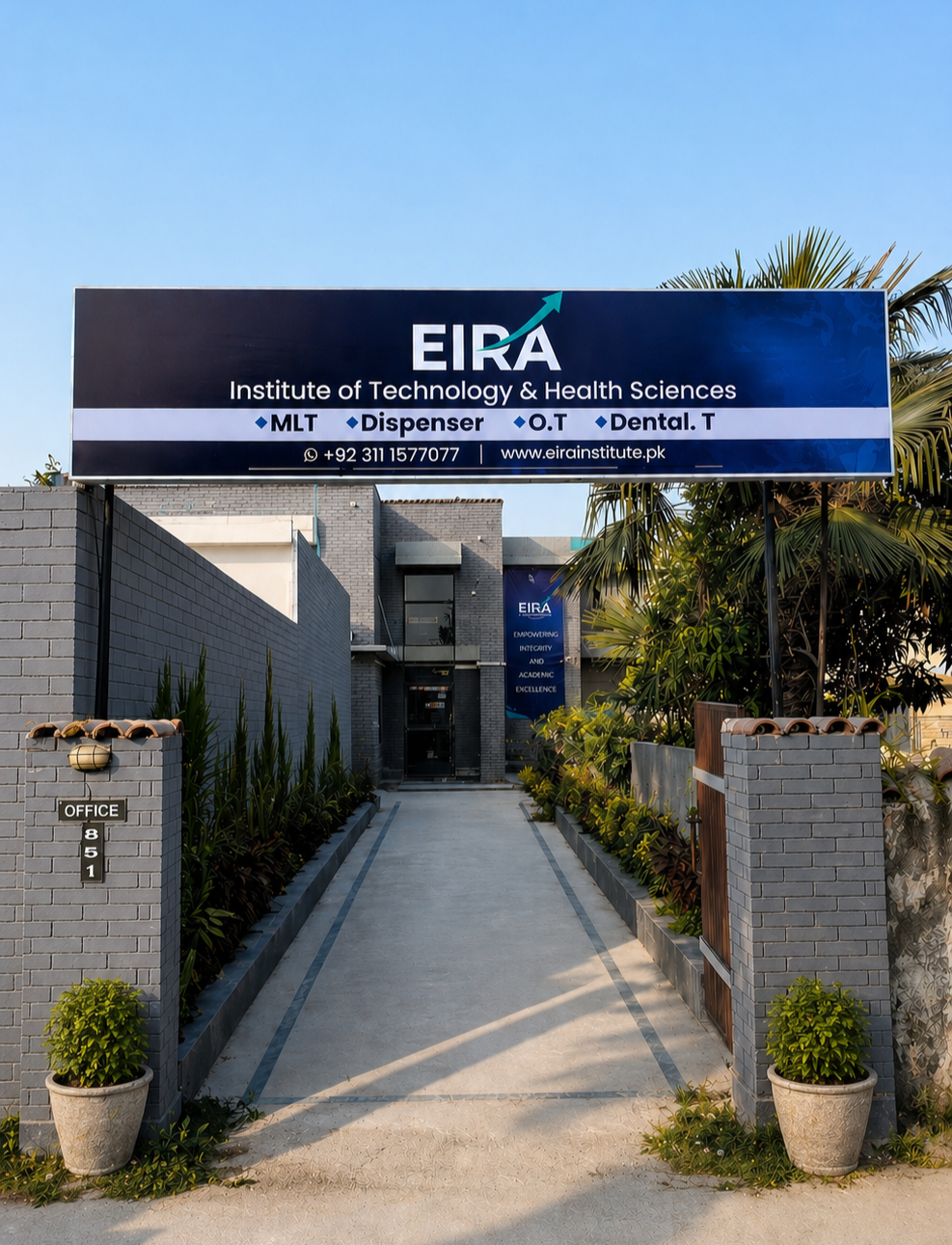 Main entrance of EIRA Institute, Plot #851 on Main Peshawar Road, Rawalpindi
